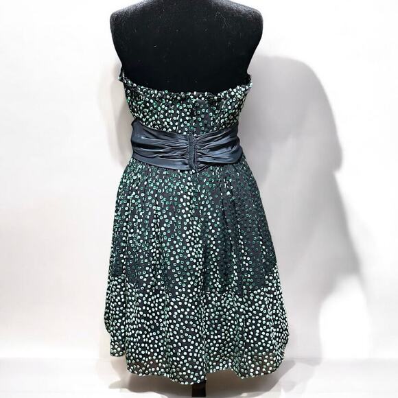 Betsey Johnson 8 Green Silk Velvet Swiss Dots Strapless Burnout Dress Vintage - Picture 3 of 15